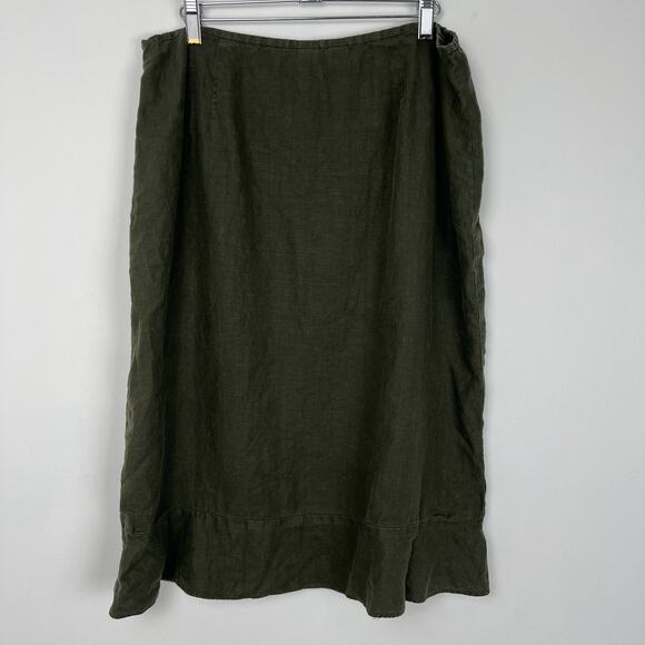Gap Midi Skirt 14 Green Linen Tiered Beaded Drawstring Coastal Resort Peasant - Picture 2 of 6